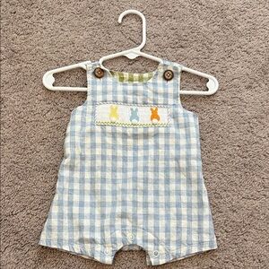 Mud Pie Blue Checkered Romper with Bunny Accents
